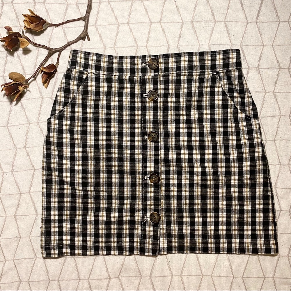 Tartan Plaid Button Fitted Skirt by Hollister